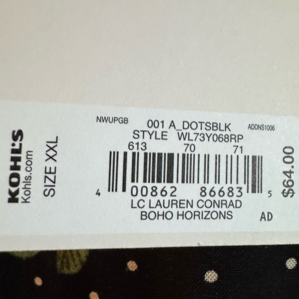 LC LAUREN CONRAD ~ Boho Horizons Black Floral Polka Dot ~ Drawstring Waist ~ XXL - Picture 9 of 9